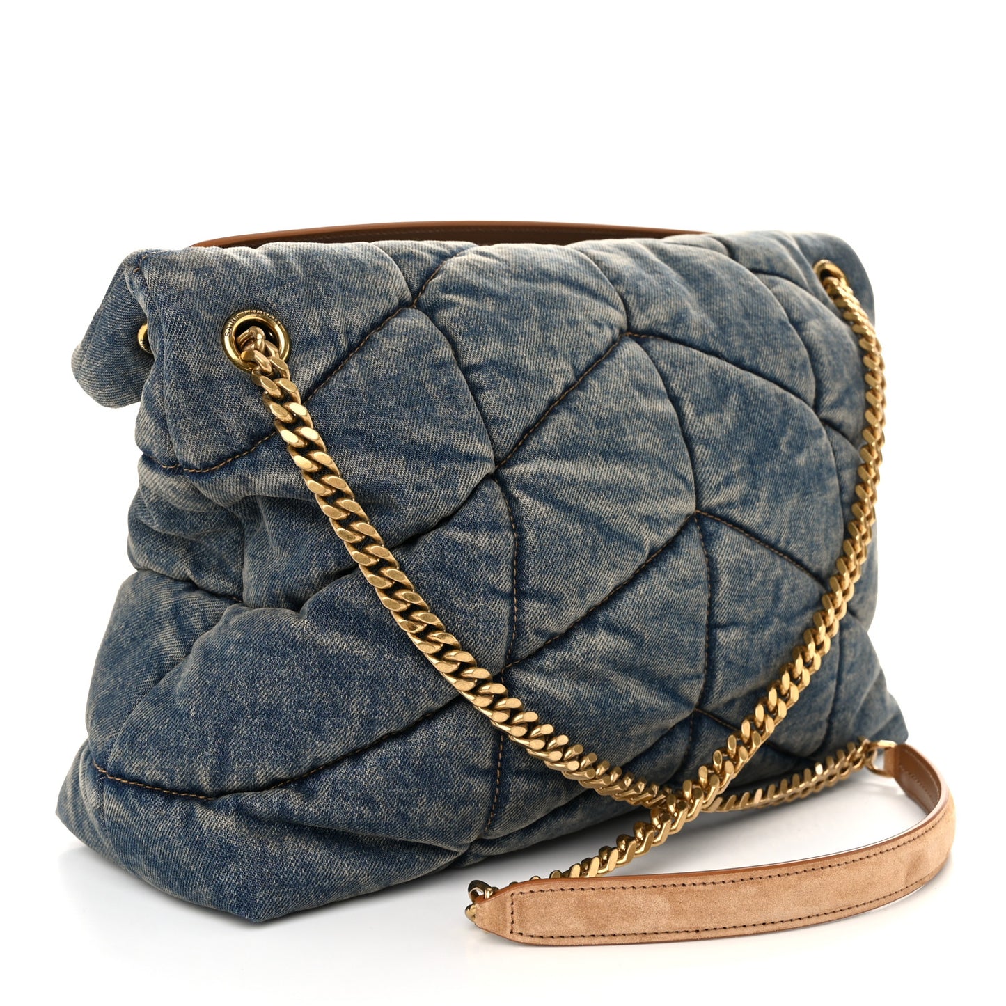 Denim Quilted Medium Loulou Puffer Monogram Chain Satchel Blue Cinnamon
