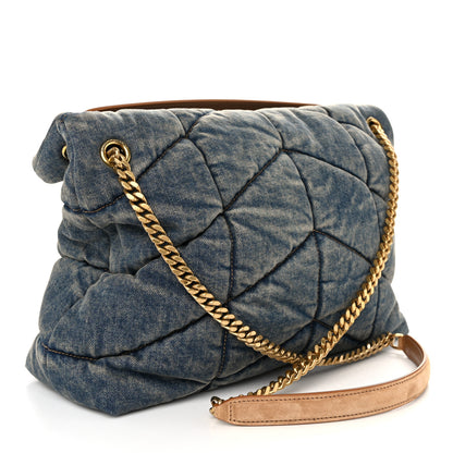 Saint Laurent Denim Quilted Medium Loulou Puffer Monogram Chain Satchel Blue Cinnamon 3 of 10