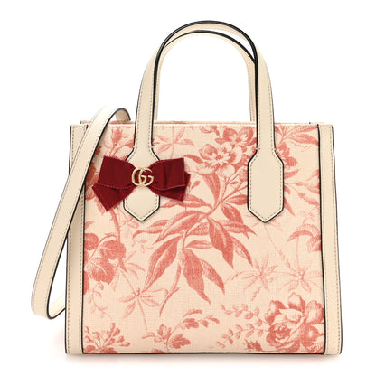 Gucci Canvas Herbarium Print Ribbon Top Handle Bag Pink White 1 of 10