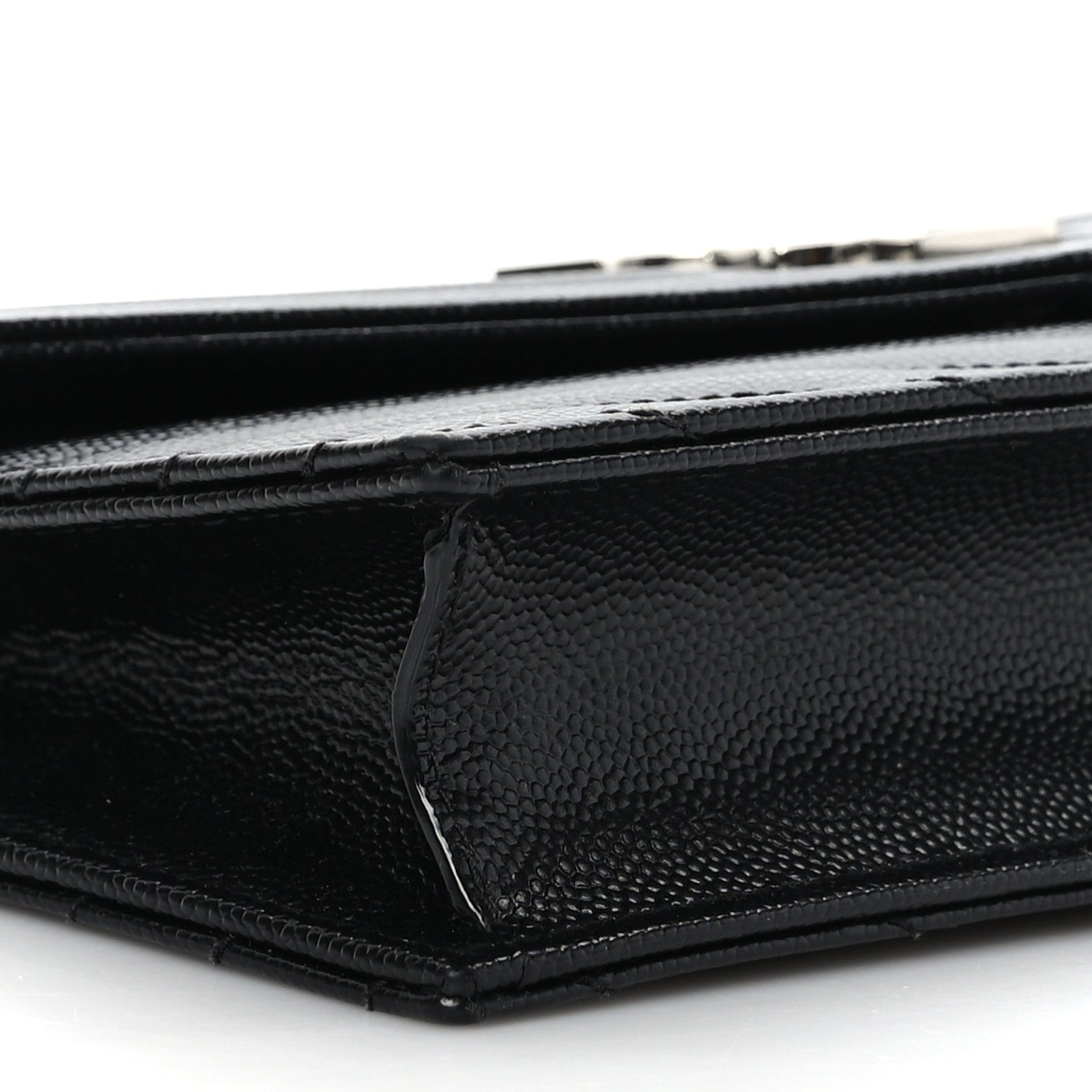 Saint Laurent Grain De Poudre Matelasse Chevron Monogram Envelope Chain Wallet Black 7 of 8