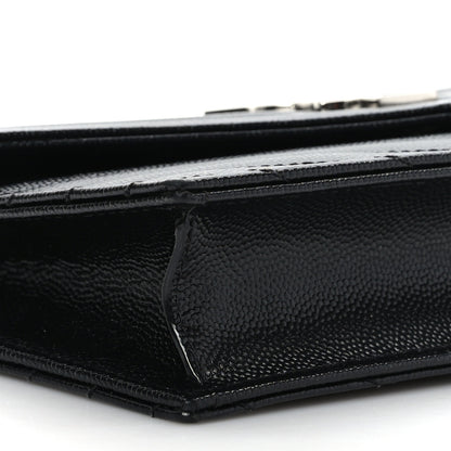 Saint Laurent Grain De Poudre Matelasse Chevron Monogram Envelope Chain Wallet Black 7 of 8