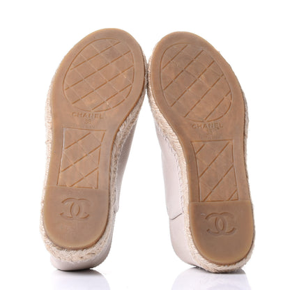 Chanel Grained Calfskin CC Espadrilles 38 Beige Black 7 of 9