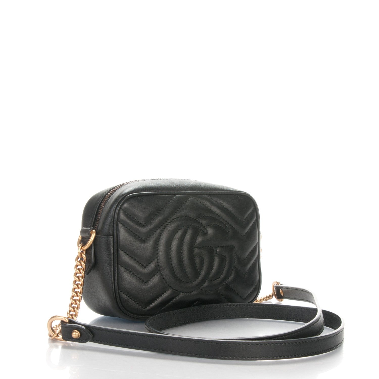 Gucci Calfskin Matelasse Mini GG Marmont Chain Shoulder Bag Black 3 of 7