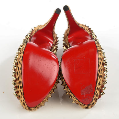 Christian Louboutin Veau Velours Calf Hair Leopard Lady Peep Spikes 150 Pumps 36.5 Red 5 of 7