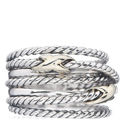 David Yurman Sterling Silver 18K Yellow Gold Double X Crossover Ring 52 6 1 of 4