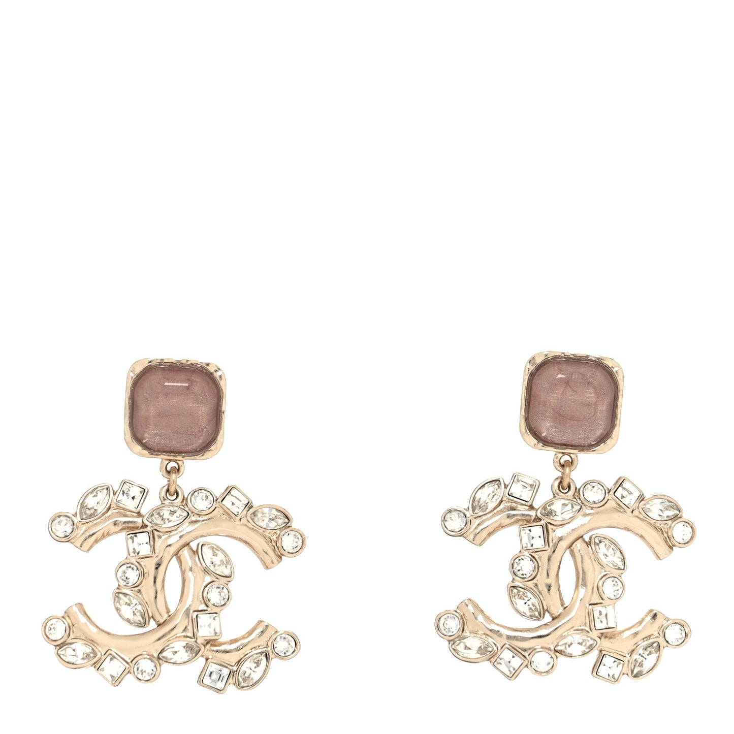 Crystal CC Drop Earrings Gold Pink