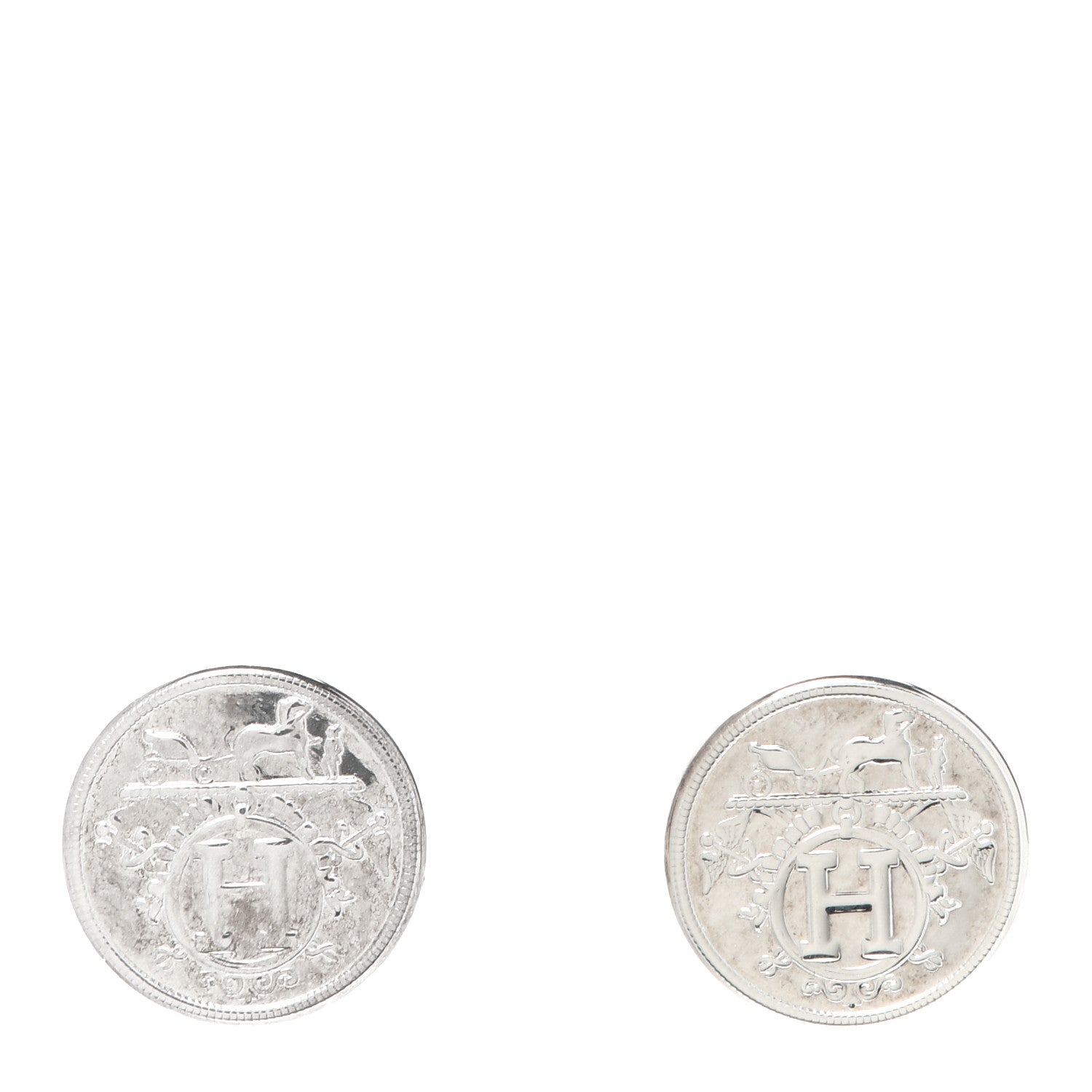 Hermes Sterling Silver TPM Ex-Libris Earrings 1 of 5