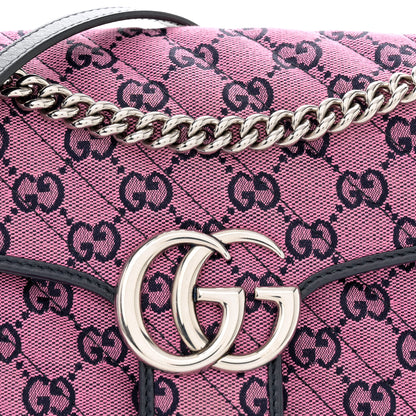 Gucci Monogram Multicolor Matelasse Diagonal Small GG Marmont Shoulder Bag Pink Blue 8 of 10