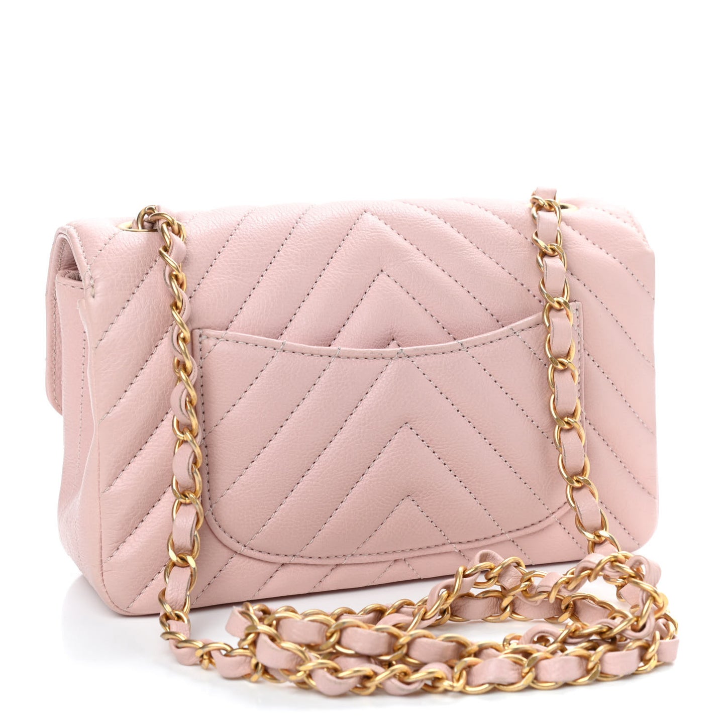 Calfskin Chevron Quilted Mini Rectangular Flap Light Pink