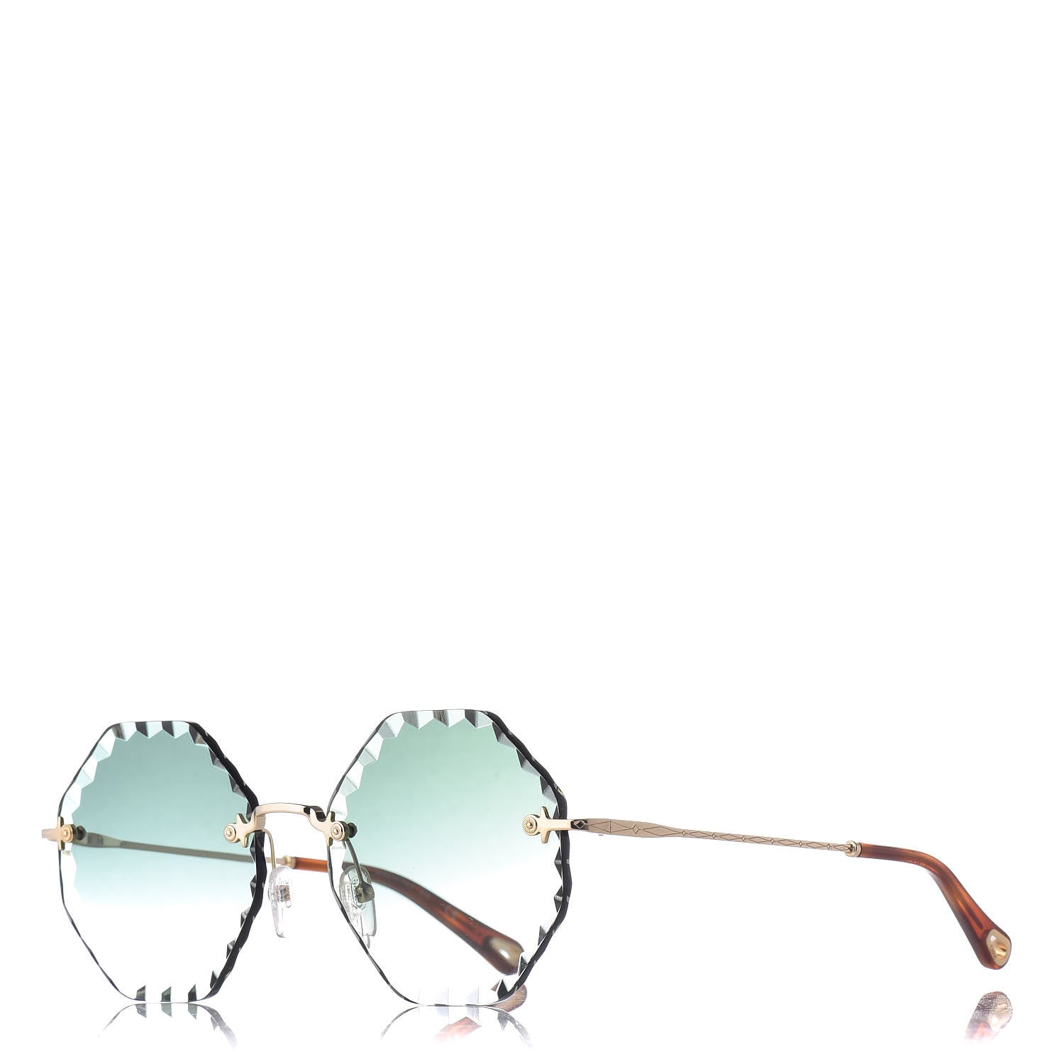 Chloe Rosie Bevelled Round Sunglasses CE142S Gold Gradient Green 1 of 7