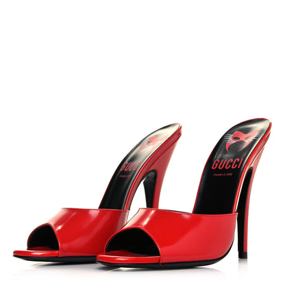 Gucci Polished Calfskin Scarlet High Heel Slide Sandals 37.5 Heron Red 3 of 8