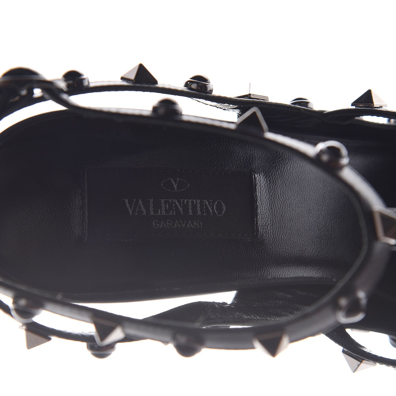 Valentino Garavani Pebbled Calfskin Onyx Rockstud Rolling Ankle Strap 100mm Pumps 41 Black 9 of 11