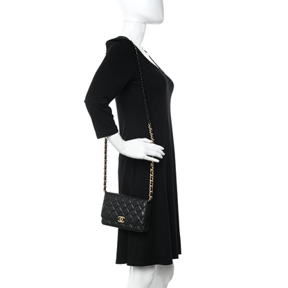 Chanel Lambskin Resin Quilted Wallet On Chain WOC Black 2 of 12