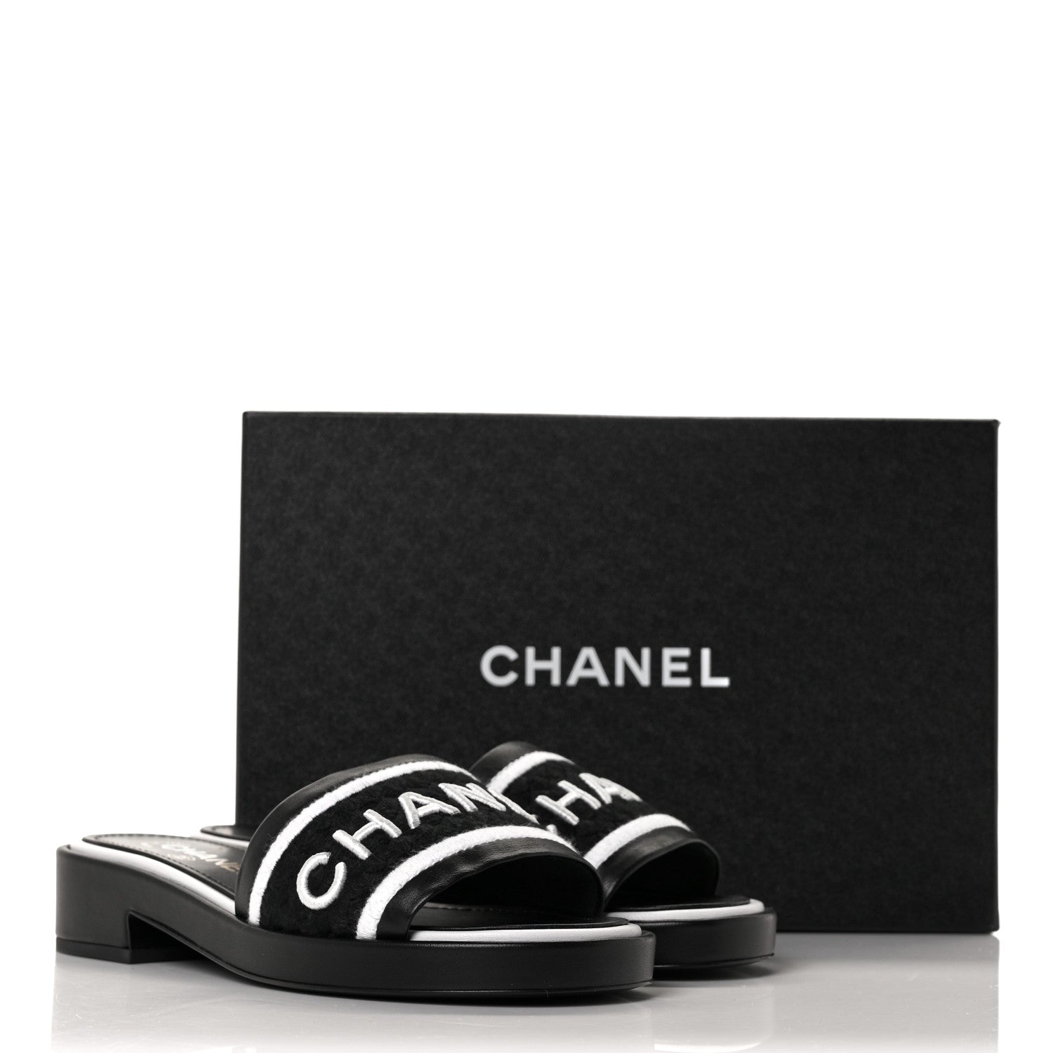 Chanel Lambskin Embroidered CC Mule Sandal 38 Black White 10 of 10