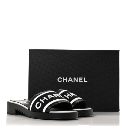 Chanel Lambskin Embroidered CC Mule Sandal 38 Black White 10 of 10