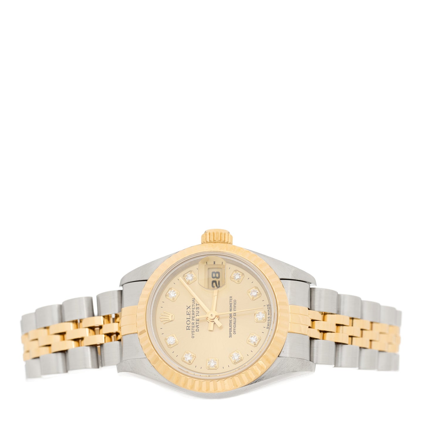 Stainless Steel 18K Yellow Gold Diamond 26mm Oyster Perpetual Datejust Watch Champagne 69173