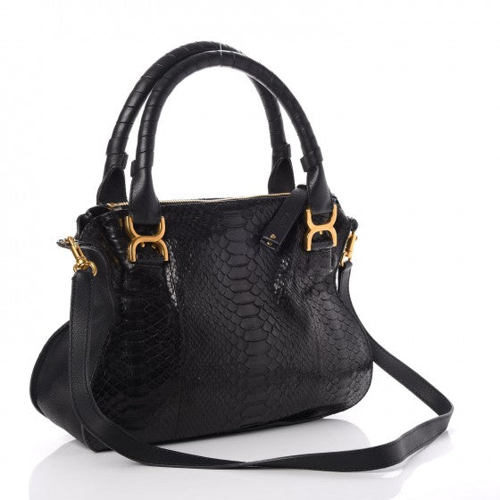 Snakeskin Calfskin Medium Marcie Satchel Black