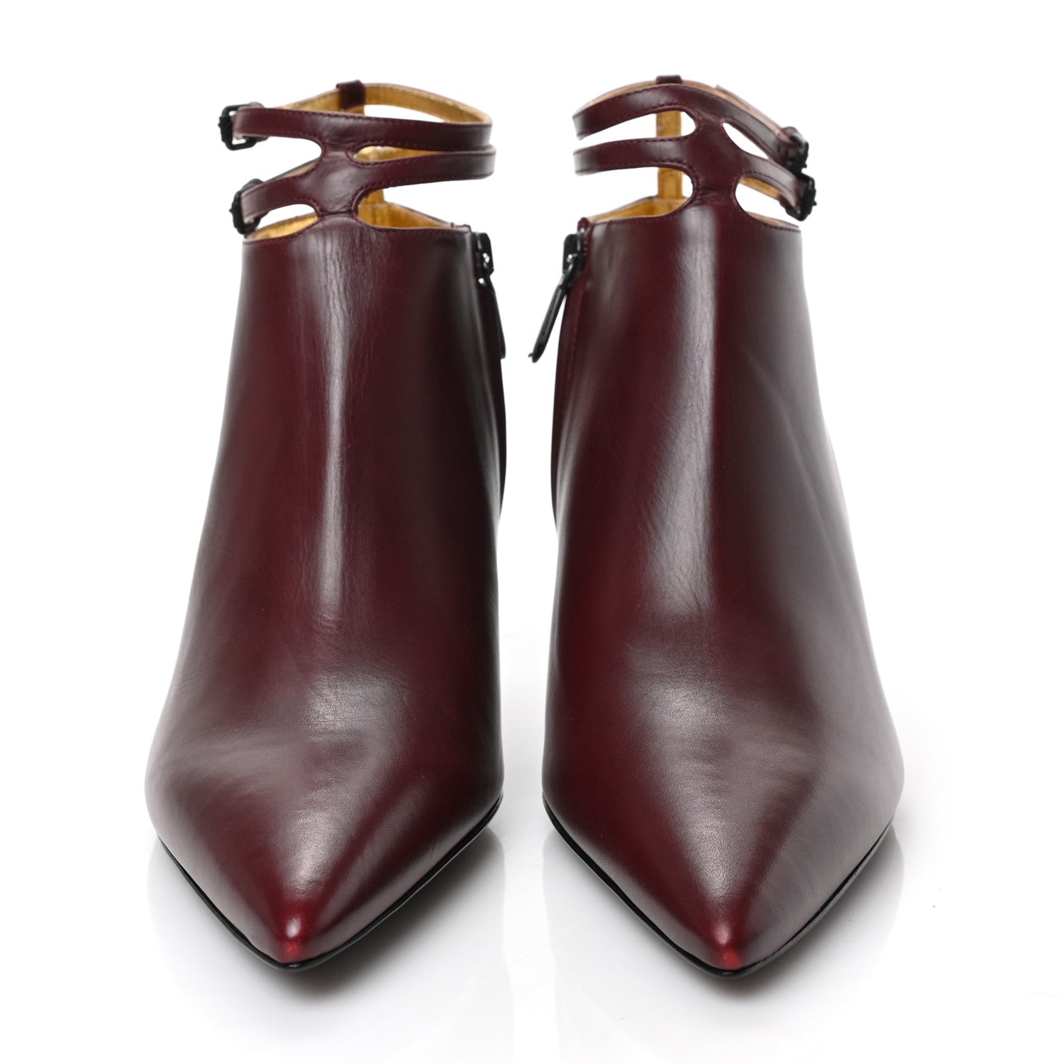 Bottega Veneta Gleam Calfskin Ankle Strap Mid Heel Booties 37.5 Barolo 2 of 6