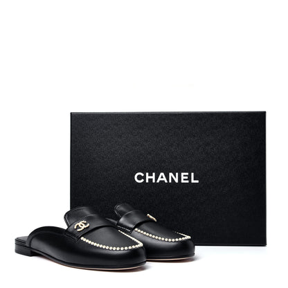 Chanel Lambskin Pearl CC Mules 37 Black 11 of 11