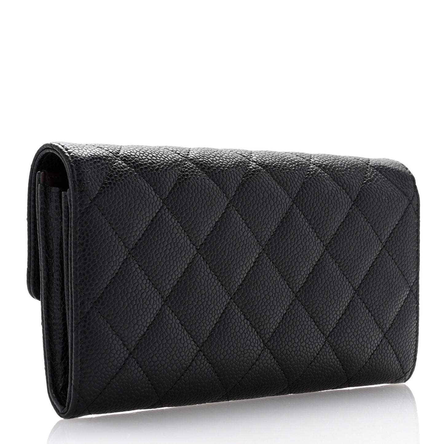 Caviar Quilted Large Gusset Flap Wallet Black