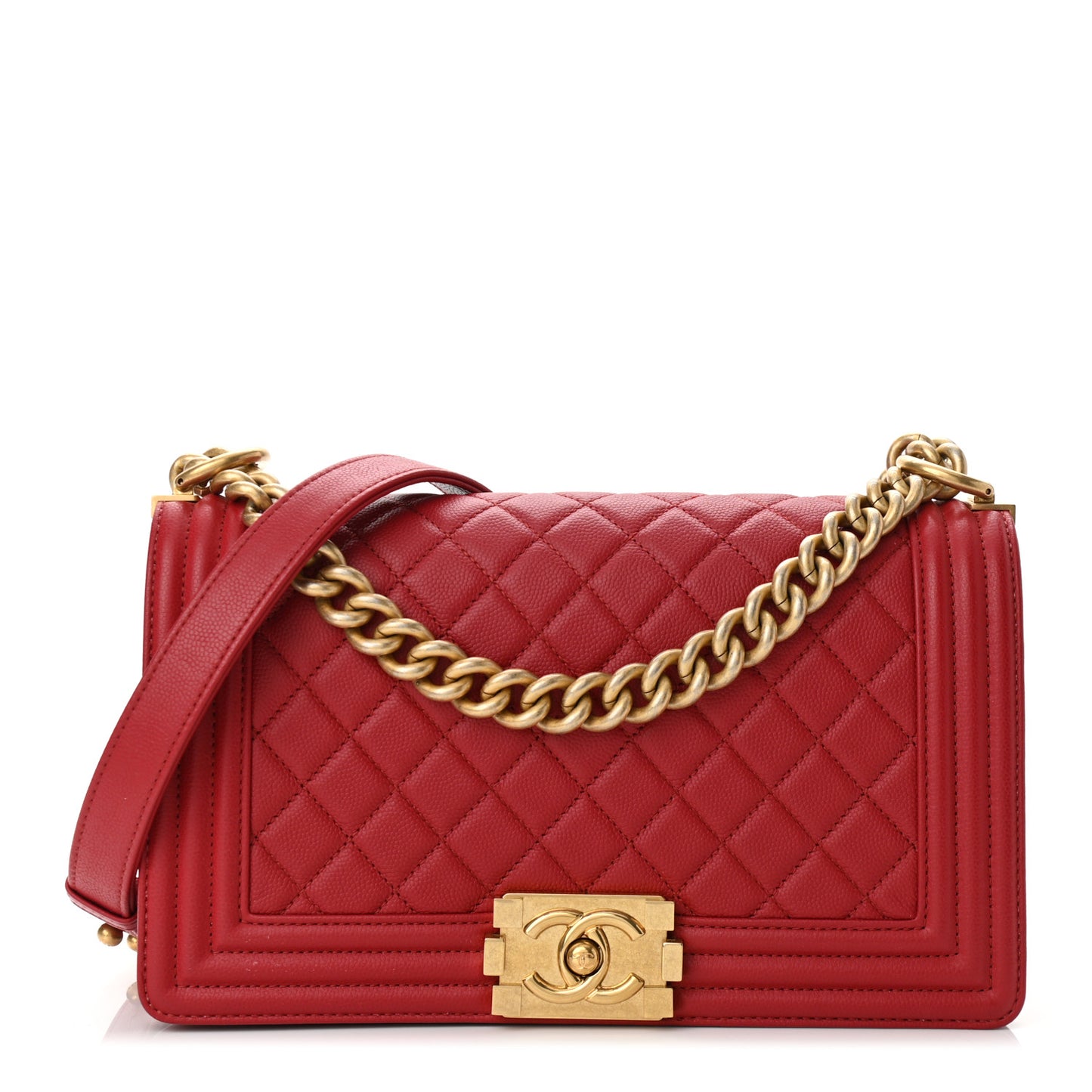 Caviar Quilted Medium Boy Flap Red