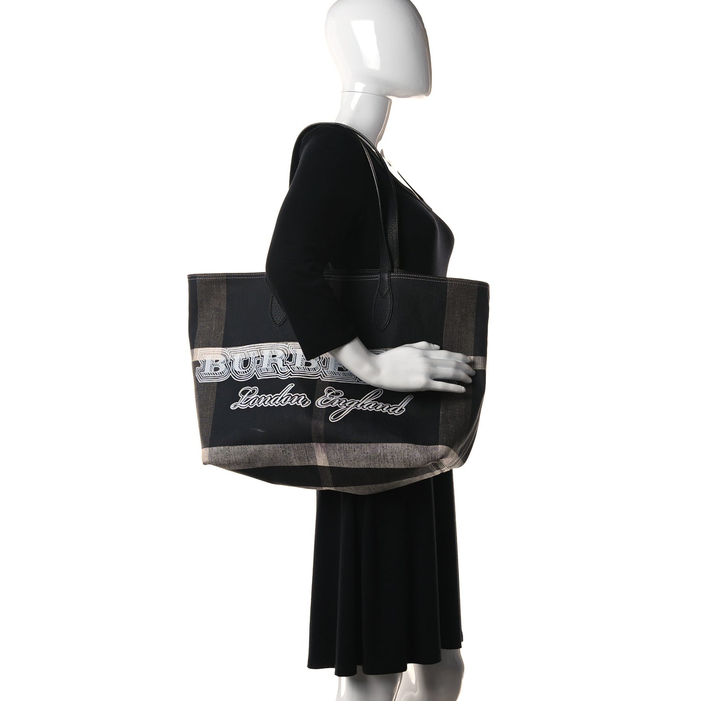 Coated Canvas Mega Check Medium Doodle Tote Black White