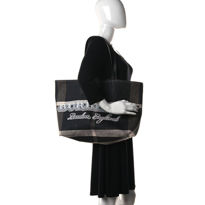 Burberry Coated Canvas Mega Check Medium Doodle Tote Black White 3 of 16