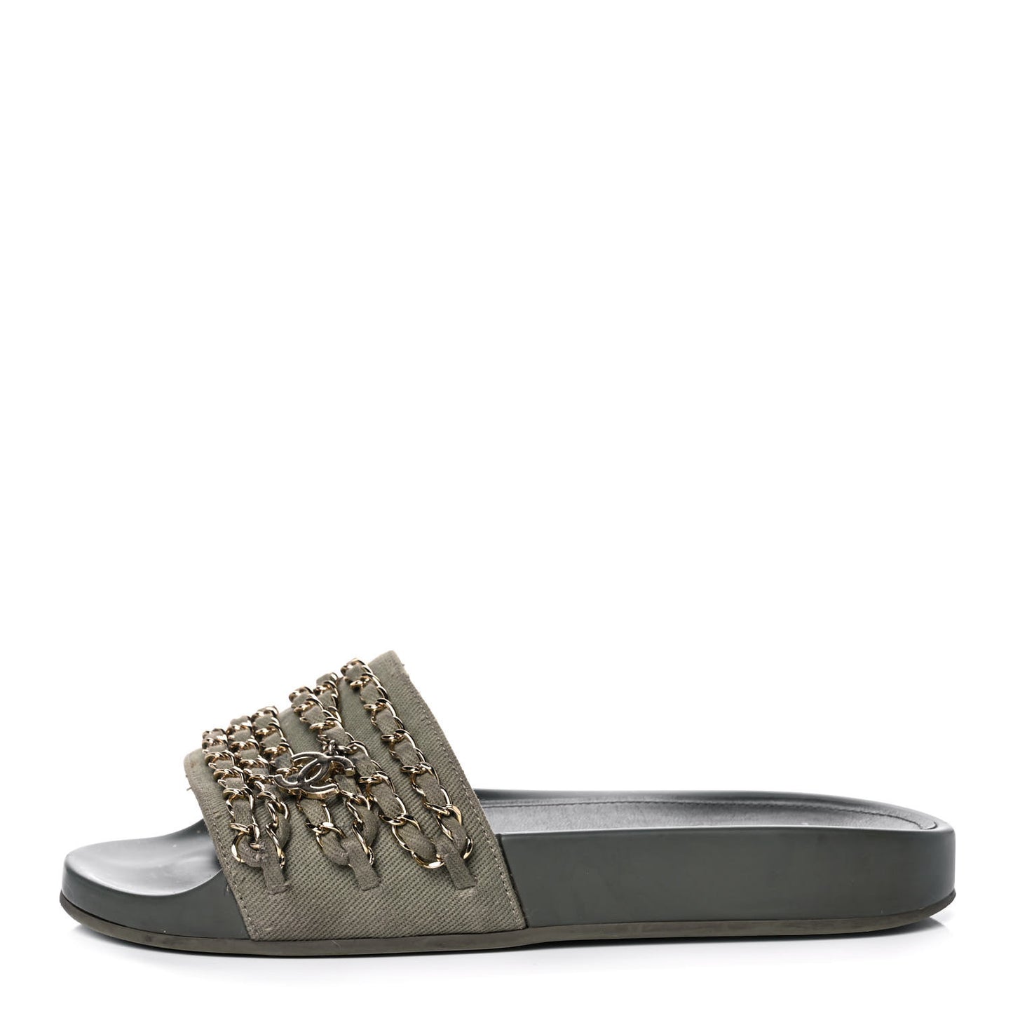 Canvas Chain Flat Sandals 36 Khaki