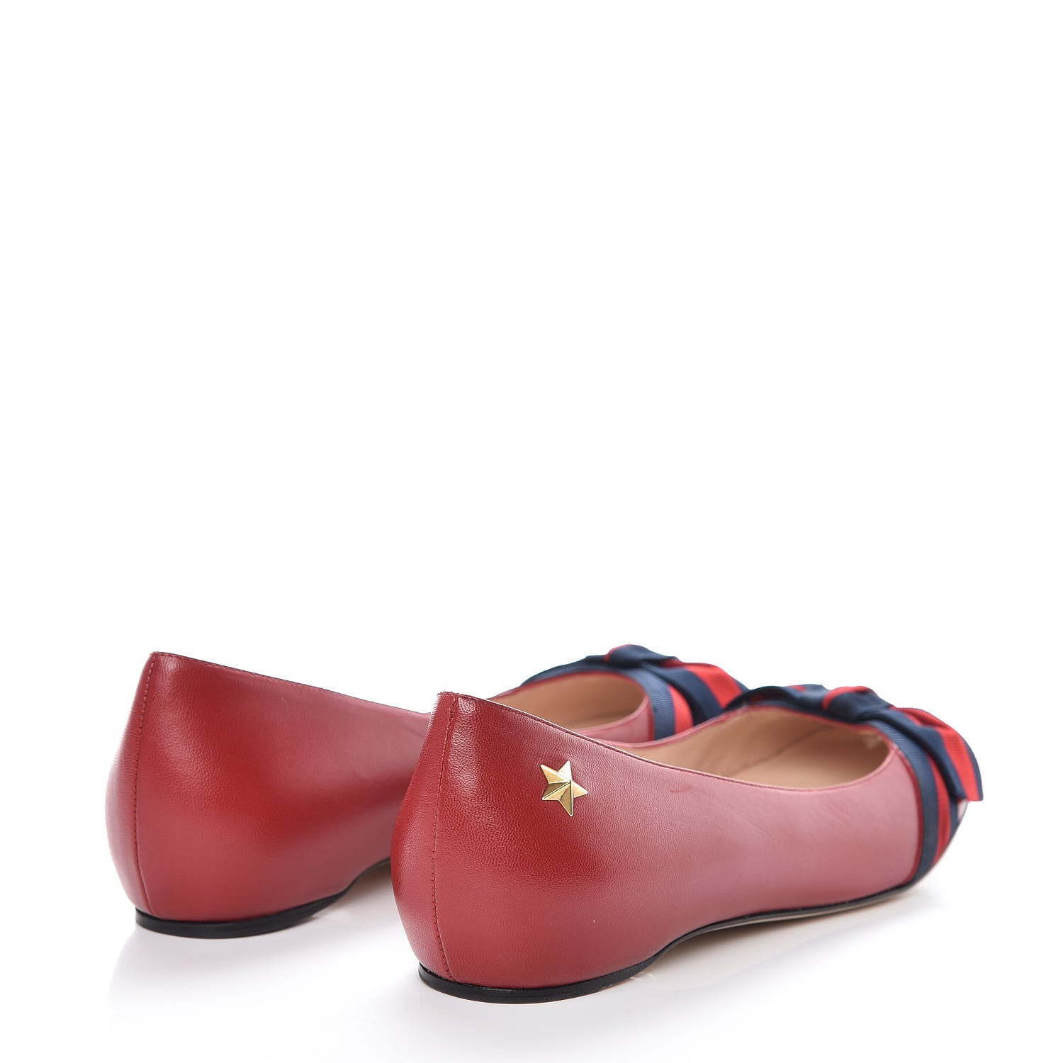 Gucci Calfskin Web Bow Ballerina Flats 37 Red 4 of 9