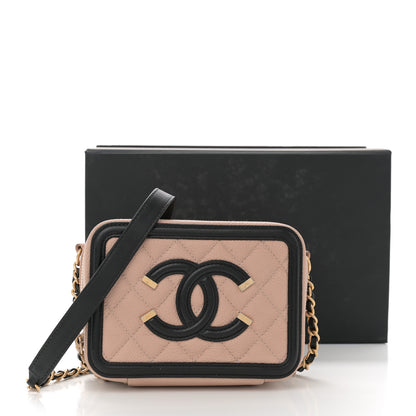 Chanel Caviar Quilted CC Filigree Vanity Clutch With Chain Beige Black 13 of 13