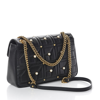 Gucci Calfskin Matelasse Studded Small Pearly GG Marmont Shoulder Bag Black 2 of 8