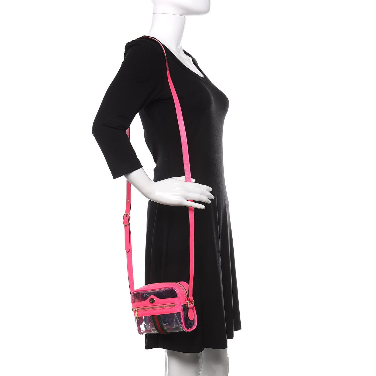 Vinyl Web Mini Ophidia Transparent Shoulder Bag Fluorescent Fuchsia