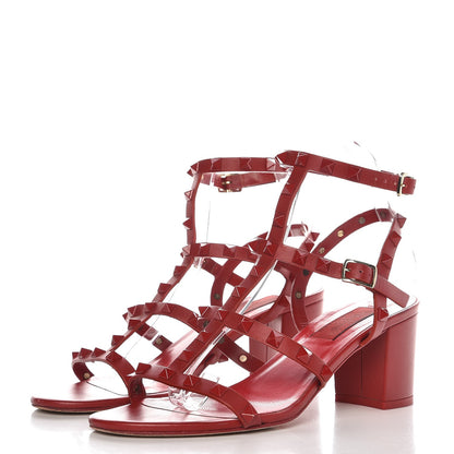 Valentino Garavani Calfskin Lacquered Monochrome Rockstud 60mm City Sandals 38 Rosso Valentino 2 of 11