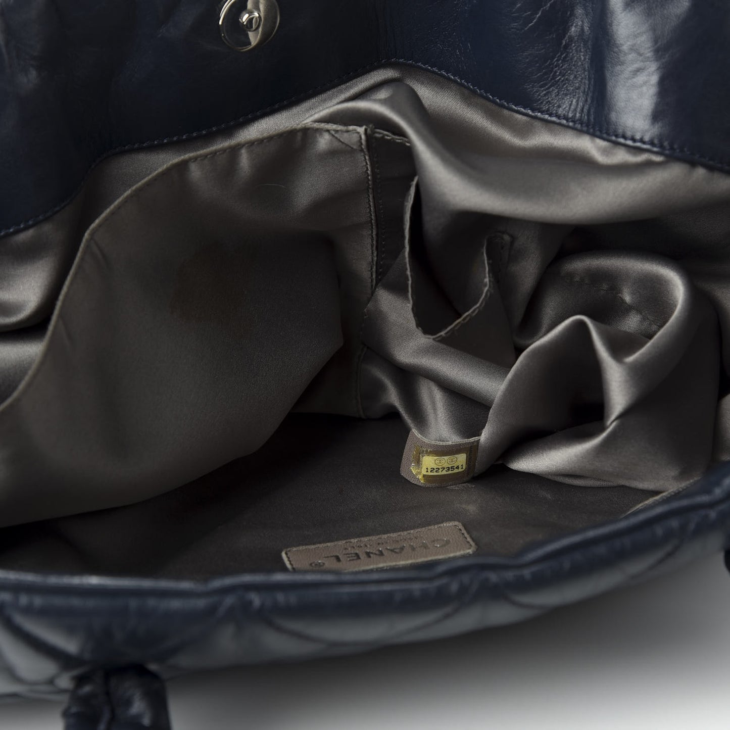 Lambskin Quilted Hidden Chain Tote Navy