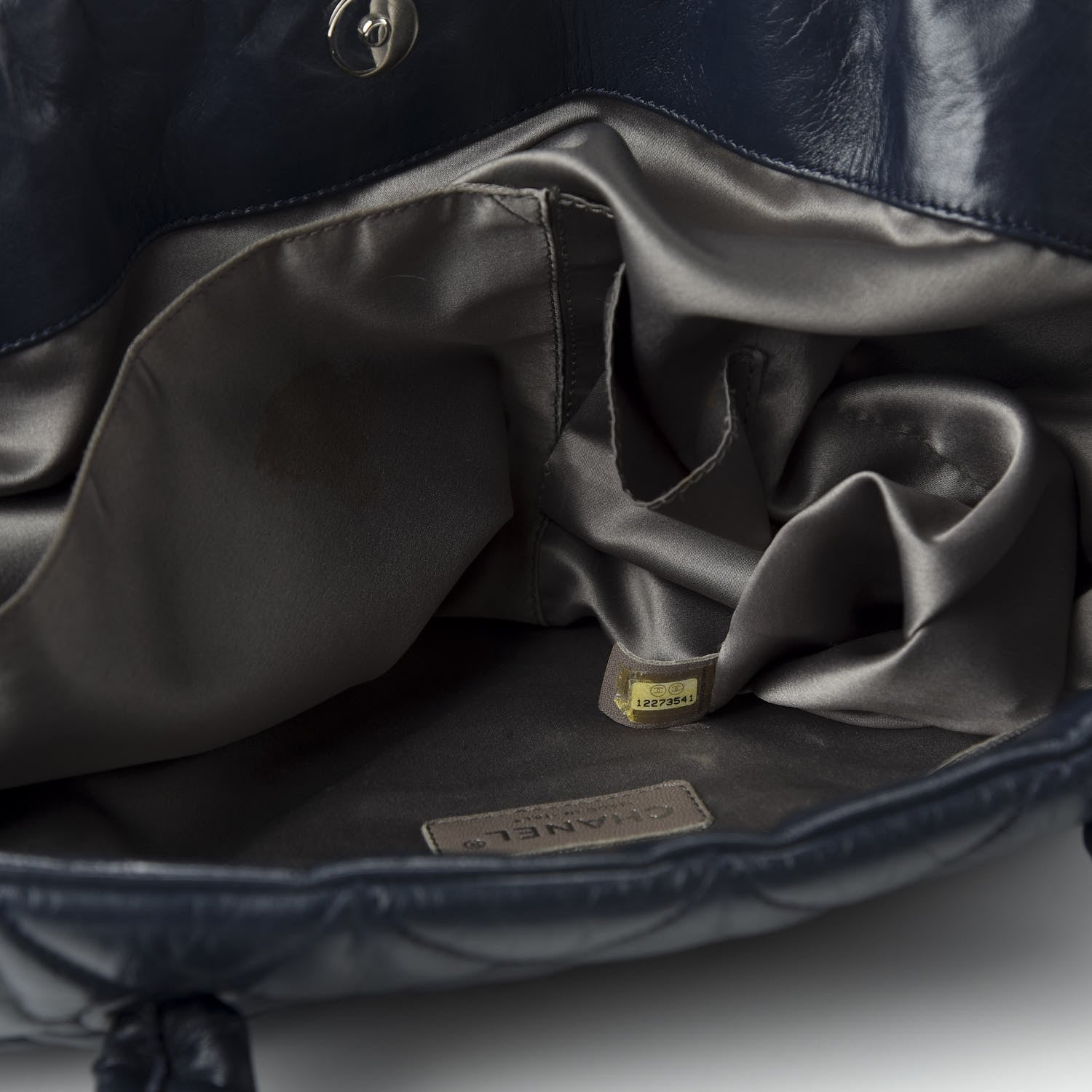 Chanel Lambskin Quilted Hidden Chain Tote Navy 9 of 11