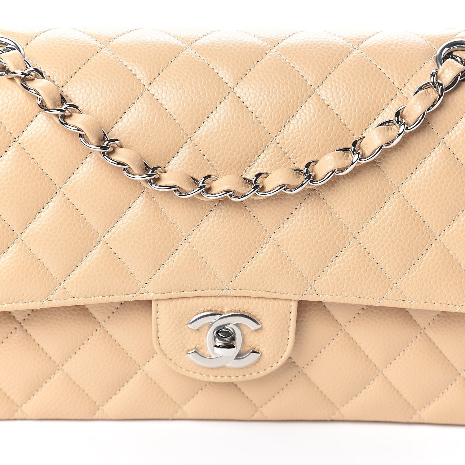 Chanel Caviar Quilted Medium Double Flap Beige 8 of 10