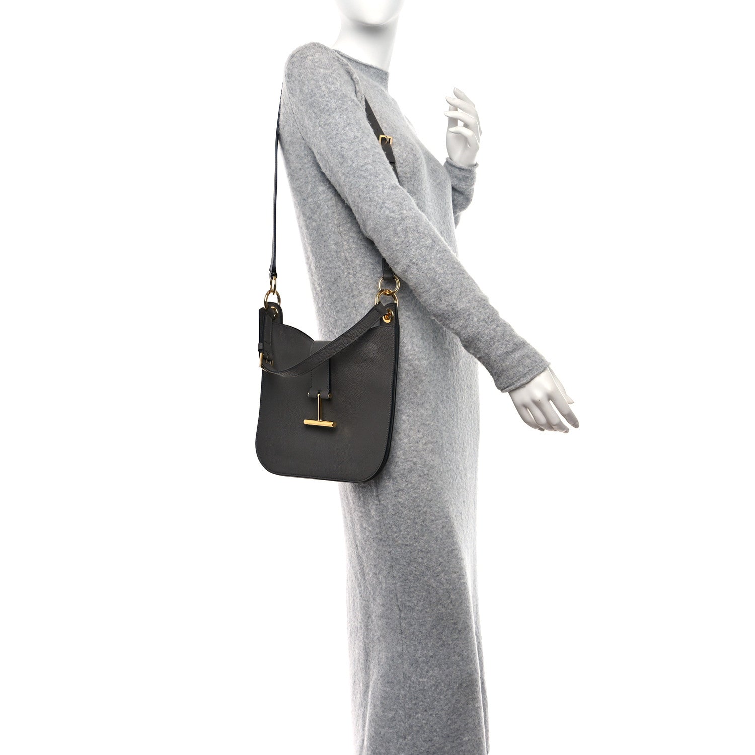 Tom Ford Grain Calfskin Small Tara Crossbody Grey 2 of 8