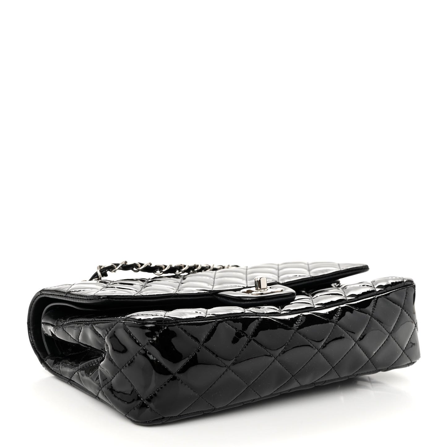 Patent Quilted Medium Double Flap Black