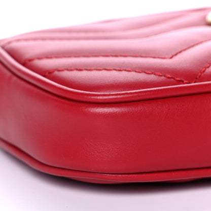 Gucci Calfskin Matelasse Mini GG Marmont Chain Crossbody Bag Hibiscus Red 9 of 11
