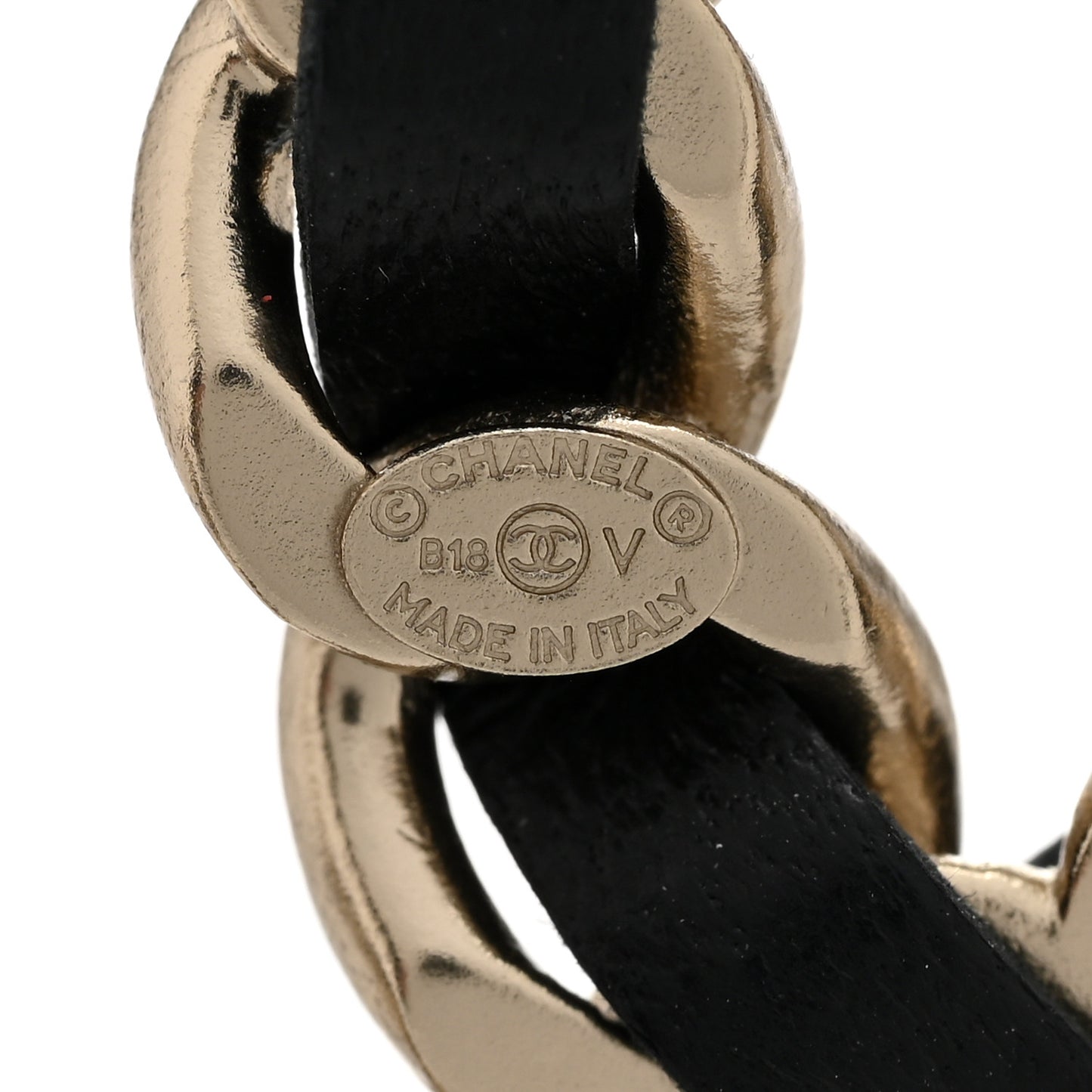 Lambskin Chain CC Brooch Black Gold