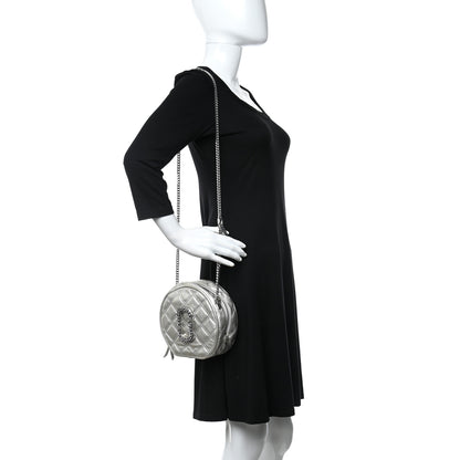 Marc Jacobs Metallic Grained Calfskin Quilted The Status Round Crossbody Platinum 2 of 11