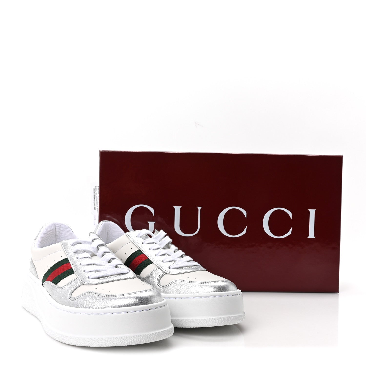 Gucci Metallic Nappa Web Womens Chunky Sneakers 38 Silver 10 of 10