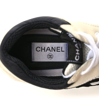 Chanel Mesh Suede Calfskin Grained Calfskin Womens CC Sneakers 38 White Black 7 of 8