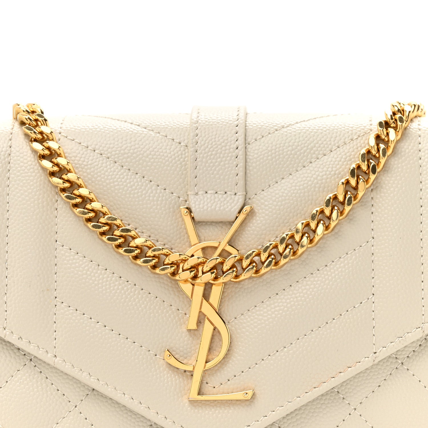 Saint Laurent Grain De Poudre Mixed Matelasse Triquilt Monogram Chain Wallet Crema Soft 9 of 12
