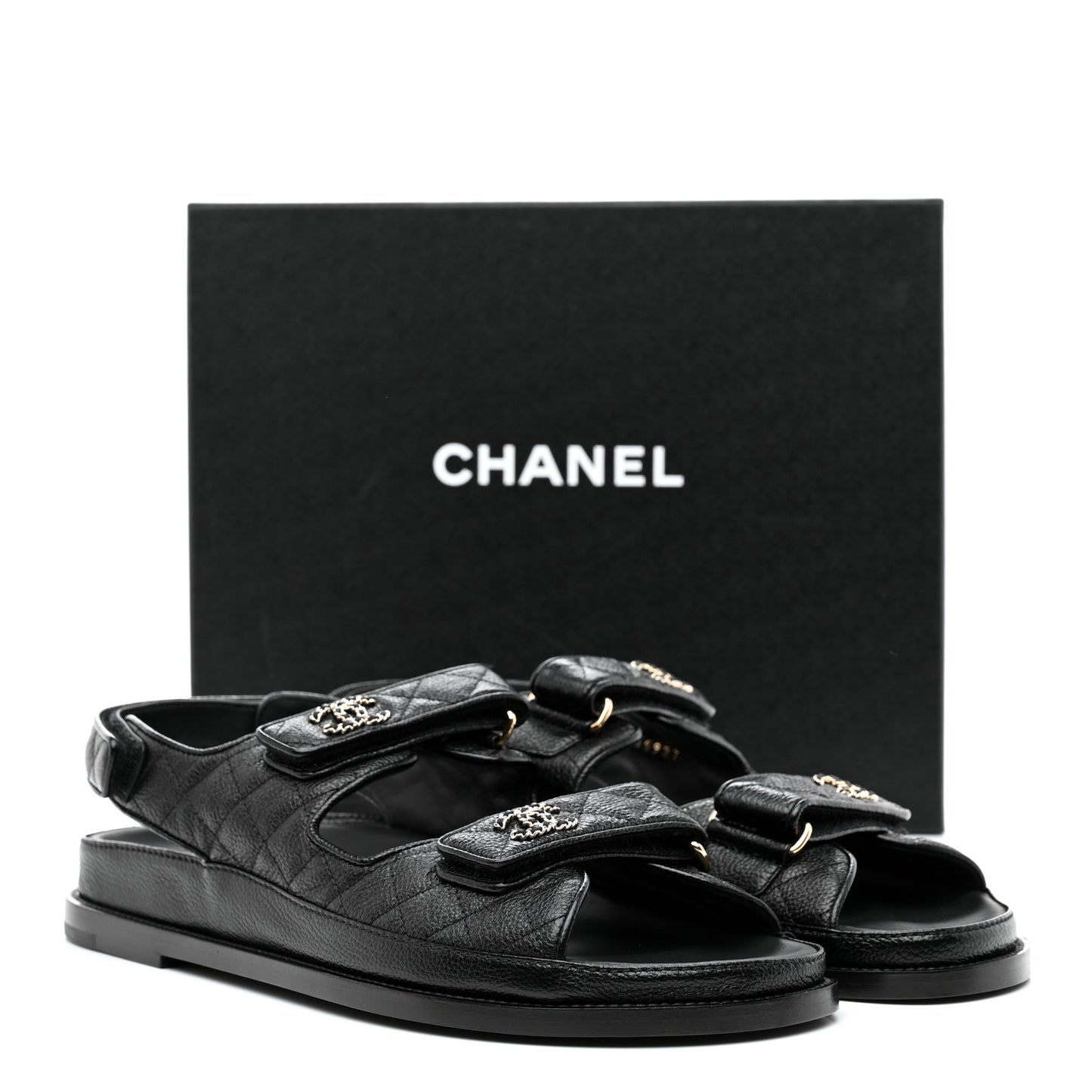Grained Calfskin Velcro Dad Sandals 41.5 Black
