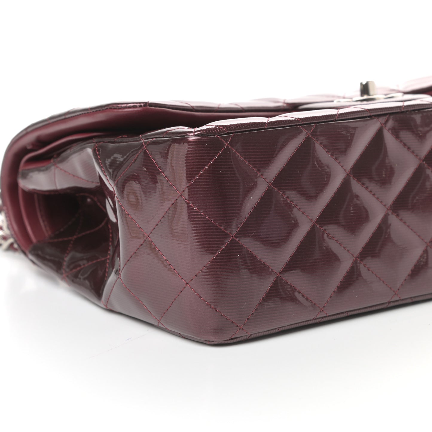 Striated Patent Quilted Jumbo Double Flap Burgundy