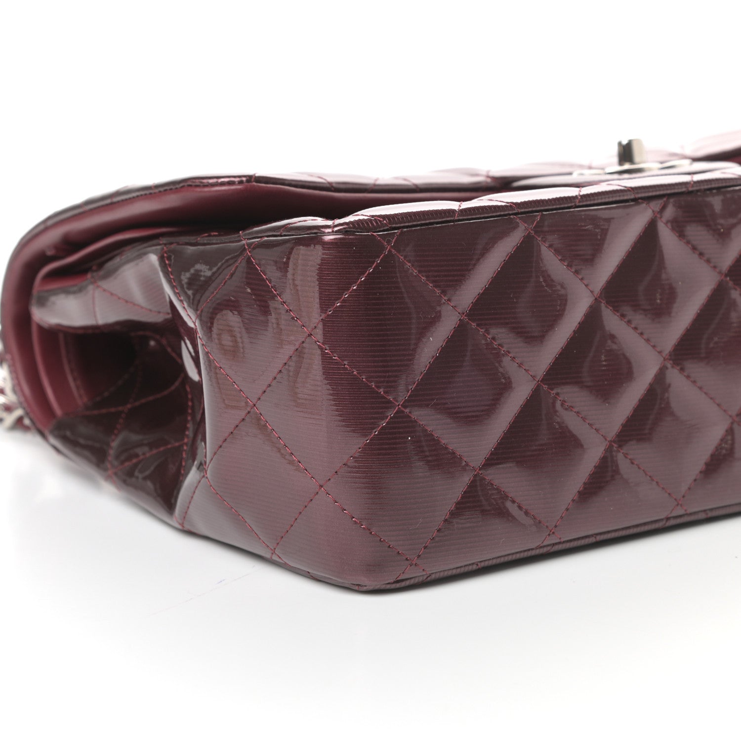 Chanel Striated Patent Quilted Jumbo Double Flap Burgundy 8 of 9
