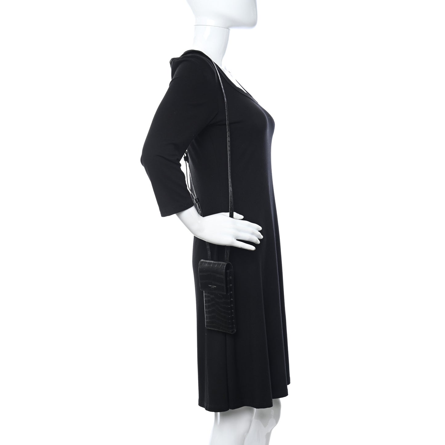 Calfskin Crocodile Embossed Phone Holder Crossbody Black
