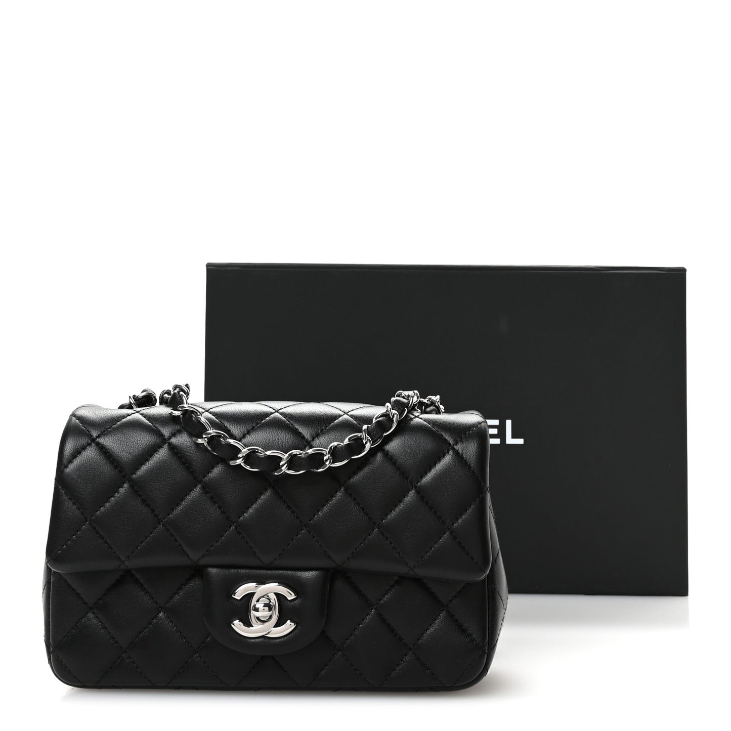 Lambskin Quilted Mini Rectangular Flap Black