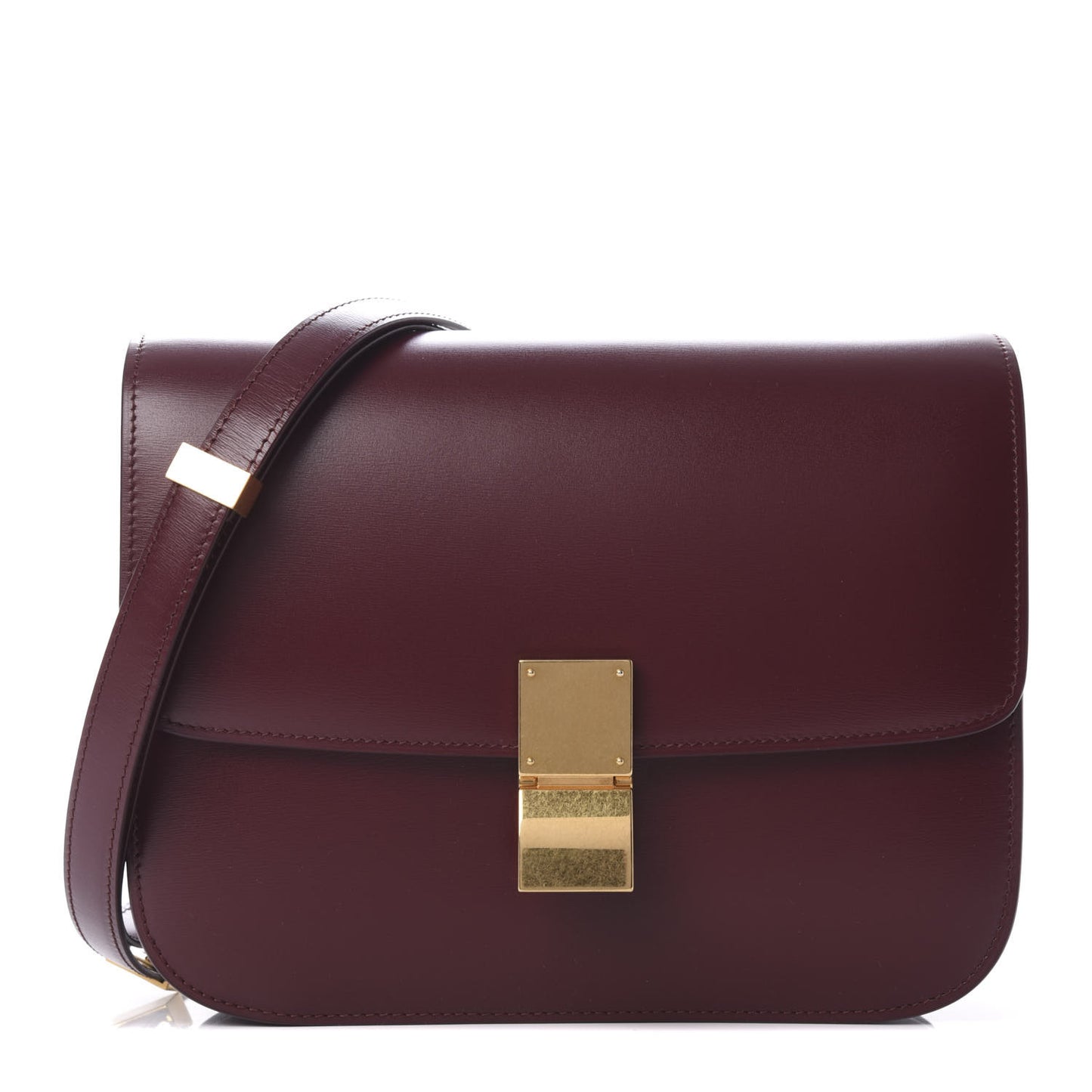 Box Calfskin Medium Classic Box Flap Bag Burgundy